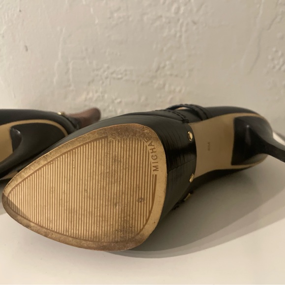 Michael Kors Stockard Two Tone Black Mocha/Brown Leather Platform Heel Boots 6M - Picture 12 of 14